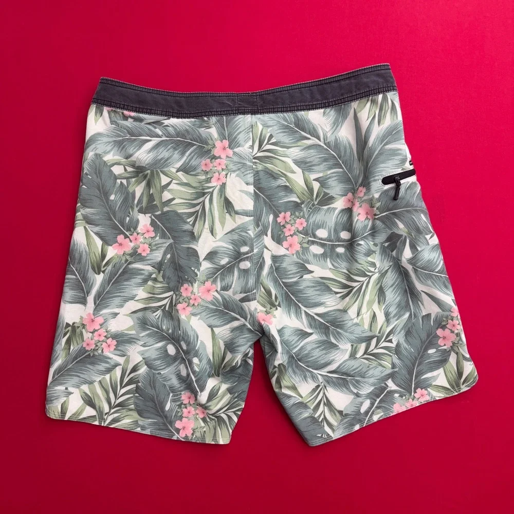 Rip‎ Curl Mens Tropical Floral Board Shorts Green Pink Size 36 Surf Skate Trunks